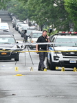 Evidence Markers At Scene Of EDP Shot By NYPD Officers And Killed After Charging At Officers With A Knife In Brooklyn New York