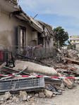 Building Collapse In The Neapolitan Area, People Are Digging Through The Rubble.