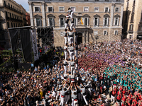 Human Towers In Barcelona During La Mercè, The City's Popular Festival.