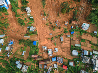 Drone View Charghare Roadblocks Caused By Landslides In Southern Lalitpur, Nepal.