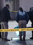 NYPD Crime Scene Investigators Search For Evidence At Scene Of Fatal Shooting In Flatbush Section Of Brooklyn New York