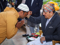 Nepal's Former King Gyanendra Bir Bikram Shah Offers "Tika" To Public On Dashain