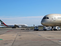 Emirates Boeing777 Preparing To Take Off From Barcelona Airport