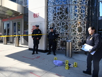 Evidence Markers Placed Where Knives Were Recovered After Stabbings Left Two People Dead And One Person Critically Wounded In New York City