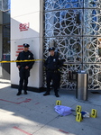 Evidence Markers Placed Where Knives Were Recovered After Stabbings Left Two People Dead And One Person Critically Wounded In New York City