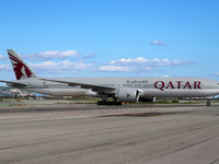 Qatar Airways Boeing777 Arriving At Barcelona Airport