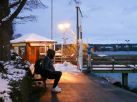 Snowy Evening At Lake Starnberg In Bavaria