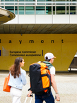 Visitors In Front Of The EU Commission Building In Brussels