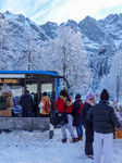 Winter Travelers In Bavaria At Lake Eibsee Bus Stop