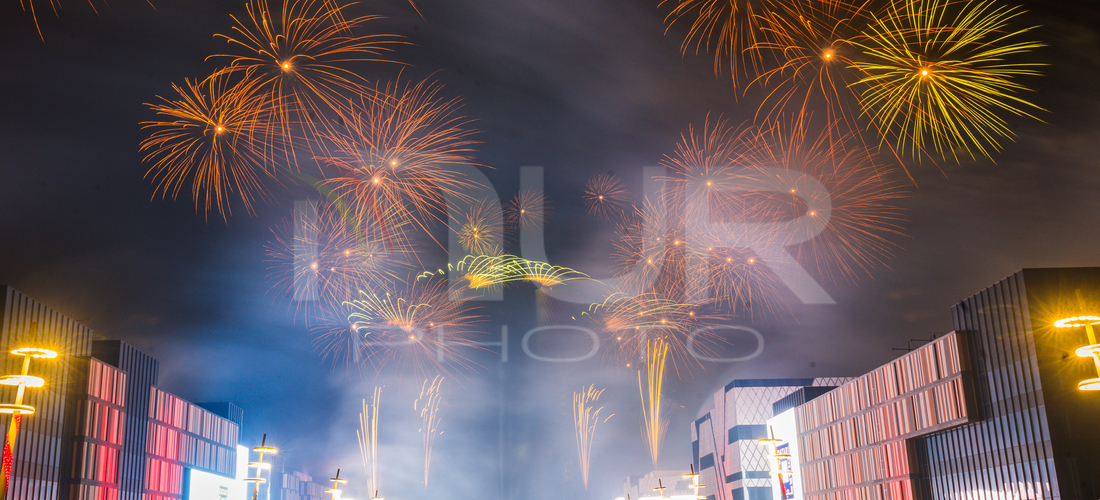 People gather at Lusail Boulevard during New Year's Day celebrations in Doha, Qatar, on January 1, 2025. 