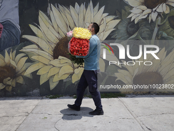 A person holds a bouquet of flowers inside the Jamaica Market in Mexico City where dozens of people came to buy flowers and gifts for Mother...