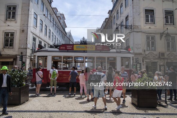 People are seen walking in Da Prata street, in the neighborhood of Baixa, Lisbon. 02 May 2023. 