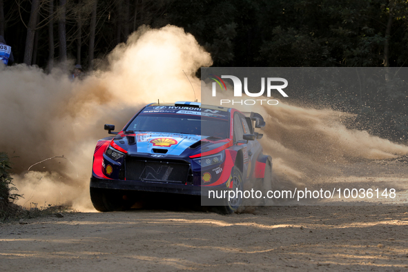 Esapekka LAPPI (FIN) and Janne FERM (FIN) in HYUNDAI i20 N Rally1 HYBRID in action SS1 Lousa of WRC Vodafone Rally Portugal 2023 in Lousa -...