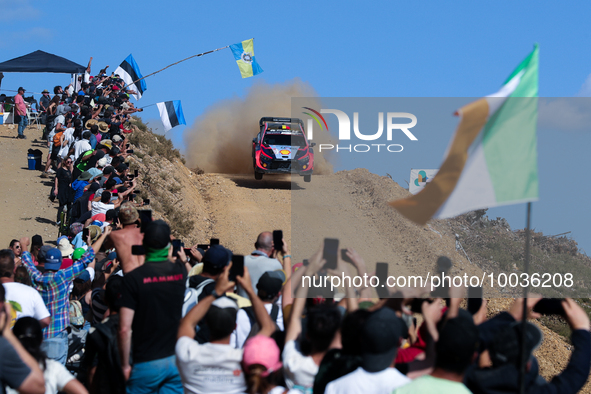 Thierry NEUVILLE (BEL) and Martijn WYDAEGHE (BEL) in HYUNDAI i20 N Rally1 HYBRID in action SS7 Mortagua of WRC Vodafone Rally Portugal 2023...