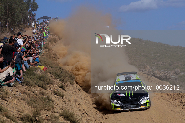 Oliver SOLBERG (SWE) and Elliott EDMONDSON (GBR) in SKODA Fabia RS in action SS7 Mortagua of WRC Vodafone Rally Portugal 2023 in Lousa - Por...