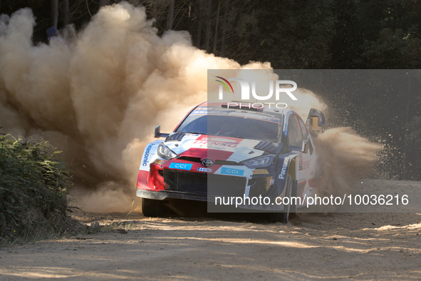 Takamoto KATSUTA (JPN) and Aaron JOHNSTON (IRL) in TOYOTA GR Yaris Rally1 HYBRID in action SS1 Lousa of WRC Vodafone Rally Portugal 2023 in...