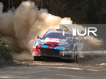 Takamoto KATSUTA (JPN) and Aaron JOHNSTON (IRL) in TOYOTA GR Yaris Rally1 HYBRID in action SS1 Lousa of WRC Vodafone Rally Portugal 2023 in...