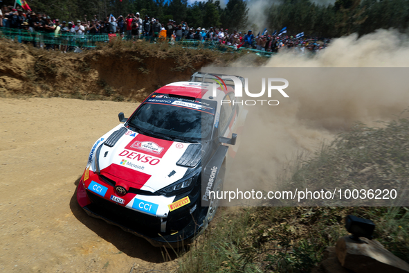 Kalle ROVANPERA (FIN) and Jonne HALTTUNEN (FIN) in TOYOTA GR Yaris Rally1 HYBRID in action SS4 Lousa of WRC Vodafone Rally Portugal 2023 in...