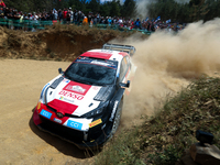 Kalle ROVANPERA (FIN) and Jonne HALTTUNEN (FIN) in TOYOTA GR Yaris Rally1 HYBRID in action SS4 Lousa of WRC Vodafone Rally Portugal 2023 in...