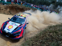 Thierry NEUVILLE (BEL) and Martijn WYDAEGHE (BEL) in HYUNDAI i20 N Rally1 HYBRID in action SS4 Lousa of WRC Vodafone Rally Portugal 2023 in...