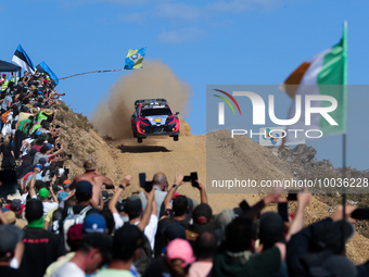 Esapekka LAPPI (FIN) and Janne FERM (FIN) in HYUNDAI i20 N Rally1 HYBRID in action SS7 Mortagua of WRC Vodafone Rally Portugal 2023 in Lousa...