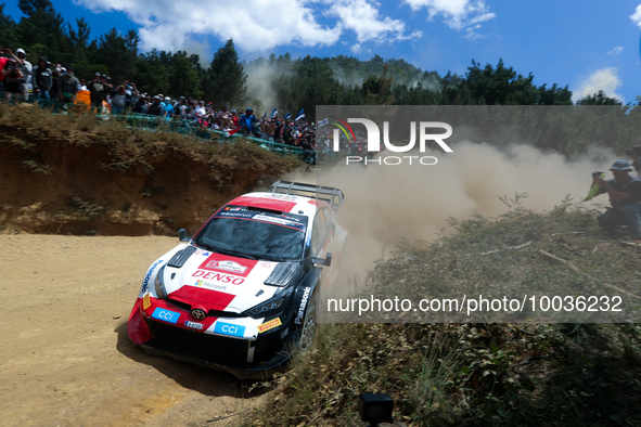 Kalle ROVANPERA (FIN) and Jonne HALTTUNEN (FIN) in TOYOTA GR Yaris Rally1 HYBRID in action SS4 Lousa of WRC Vodafone Rally Portugal 2023 in...