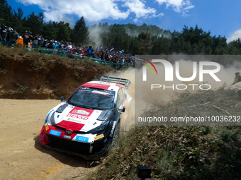 Kalle ROVANPERA (FIN) and Jonne HALTTUNEN (FIN) in TOYOTA GR Yaris Rally1 HYBRID in action SS4 Lousa of WRC Vodafone Rally Portugal 2023 in...