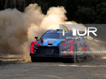 Thierry NEUVILLE (BEL) and Martijn WYDAEGHE (BEL) in HYUNDAI i20 N Rally1 HYBRID in action SS1 Lousa of WRC Vodafone Rally Portugal 2023 in...