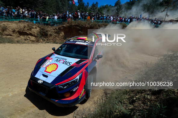 Daniel SORDO (ESP) and Candido CARRERA (ESP) in HYUNDAI i20 N Rally1 HYBRID in action SS4 Lousa of WRC Vodafone Rally Portugal 2023 in Lousa...