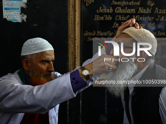 Kashmiri Muslims receive drops before leaving for Hajj during Hajj Vaccination program at SDH Sopore District Baramulla Jammu and Kashmir In...