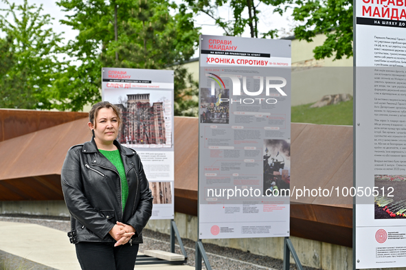 KYIV, UKRAINE - MAY 16 , 2023 - Director of the Museum of Dignity, event organizer, daughter of the deceased Andriy Dihdalovych Andriana Dih...