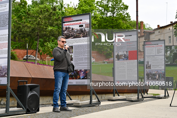 KYIV, UKRAINE - MAY 16 , 2023 - Fighter of the 14th Maidan Self-Defense unit Ihor Chaban (one of the most seriously wounded on February 18,...