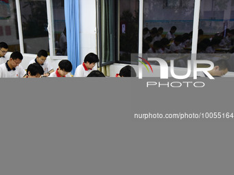 Students who are about to take the National College entrance examination review their lessons in a classroom at Fengfeng No 1 High School in...