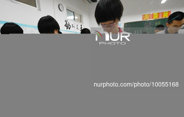 Students who are about to take the National College entrance examination review their lessons in a classroom at Fengfeng No 1 High School in...