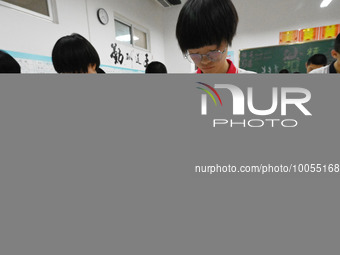 Students who are about to take the National College entrance examination review their lessons in a classroom at Fengfeng No 1 High School in...