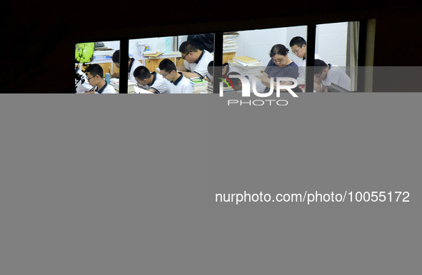 Students who are about to take the National College entrance examination review their lessons in a classroom at Fengfeng No 1 High School in...