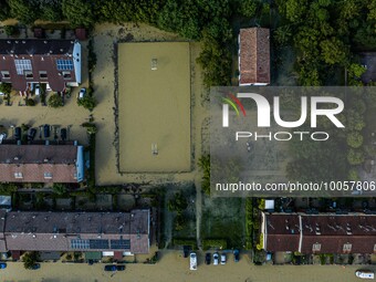 The town of Lugo (Emilia - Romagna) under water , on May 18, 2023. The Grand Prix event in Imola, northern Italy, originally scheduled for t...