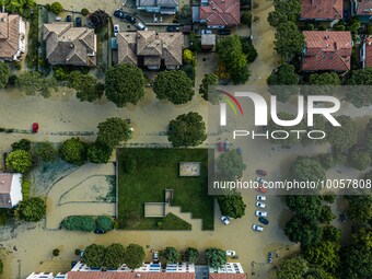 The town of Lugo (Emilia - Romagna) under water , on May 18, 2023. The Grand Prix event in Imola, northern Italy, originally scheduled for t...