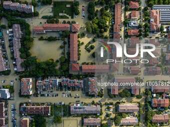 The town of Lugo (Emilia - Romagna) under water , on May 18, 2023. The Grand Prix event in Imola, northern Italy, originally scheduled for t...