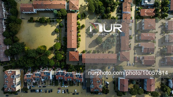 The town of Lugo (Emilia - Romagna) under water , on May 18, 2023. The Grand Prix event in Imola, northern Italy, originally scheduled for t...