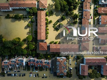 The town of Lugo (Emilia - Romagna) under water , on May 18, 2023. The Grand Prix event in Imola, northern Italy, originally scheduled for t...