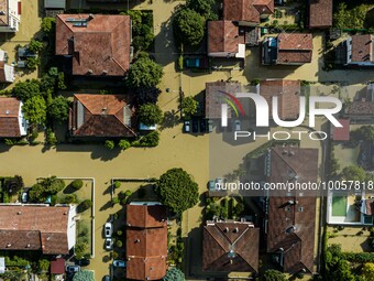 The town of Lugo (Emilia - Romagna) under water , on May 18, 2023. The Grand Prix event in Imola, northern Italy, originally scheduled for t...