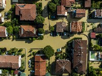 The town of Lugo (Emilia - Romagna) under water , on May 18, 2023. The Grand Prix event in Imola, northern Italy, originally scheduled for t...