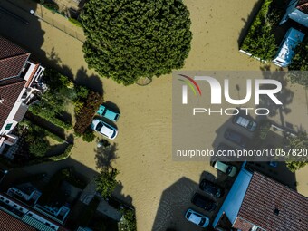 The town of Lugo (Emilia - Romagna) under water , on May 18, 2023. The Grand Prix event in Imola, northern Italy, originally scheduled for t...