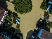 The town of Lugo (Emilia - Romagna) under water , on May 18, 2023. The Grand Prix event in Imola, northern Italy, originally scheduled for t...