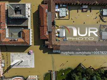 The town of Lugo (Emilia - Romagna) under water , on May 18, 2023. The Grand Prix event in Imola, northern Italy, originally scheduled for t...