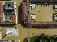 The town of Lugo (Emilia - Romagna) under water , on May 18, 2023. The Grand Prix event in Imola, northern Italy, originally scheduled for t...