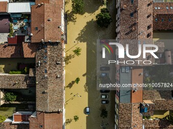 The town of Lugo (Emilia - Romagna) under water , on May 18, 2023. The Grand Prix event in Imola, northern Italy, originally scheduled for t...