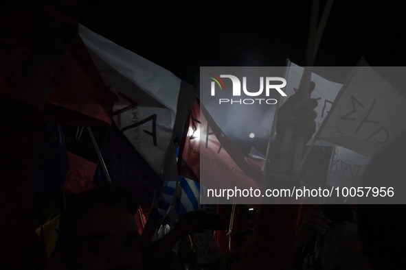 Supporters of the main opposition party of SYRIZA gather in Syntagma Square of Athens for the pre-election speech of Alexis Tsipras, on May...