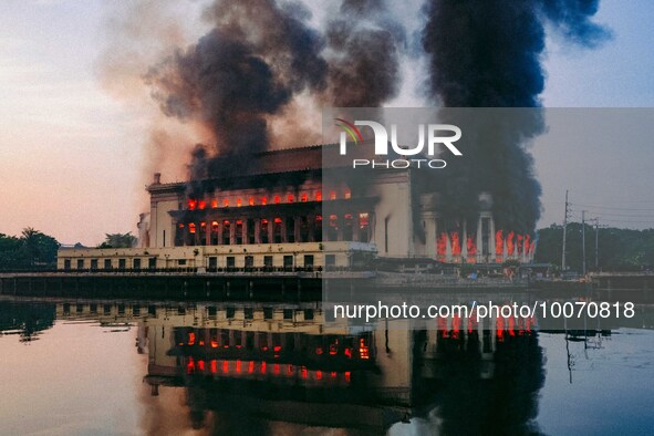 A huge fire engulfs Manila's Central Post Office in the Philippines on May 22, 2023. The historic building, originally built in 1926, suffer...